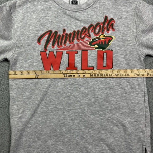 Minnesota‎ Wild Crewneck Sweater Gray Hockey Laces Sweatshirt NHL Size Small - Picture 7 of 7